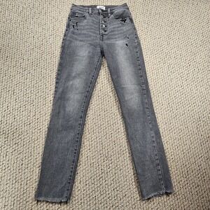 Pistola Denim Jeans Womens 25 Black/Gray Distressed Ripped Button Fly Frayed Hem